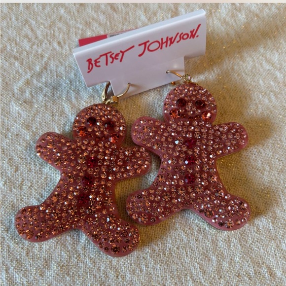 Betsey Johnson Jewelry - Betsy Johnson Pink Crystal Christmas Gingerbread Cookie Earrings